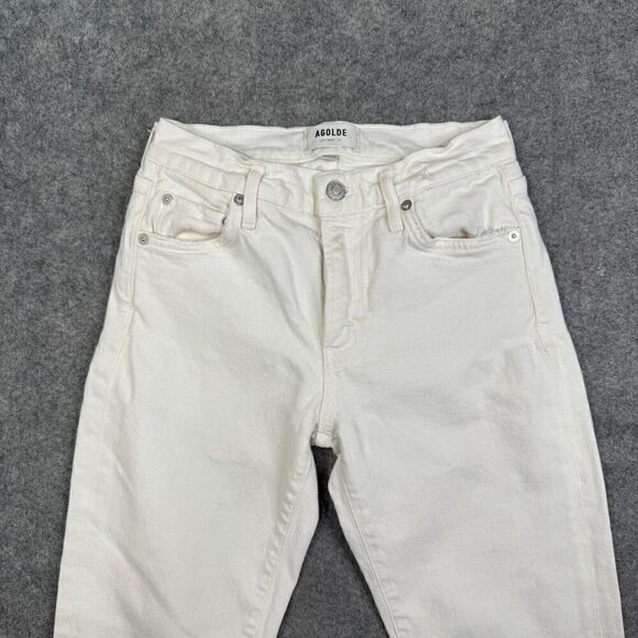 AGOLDE Toni Mid Rise Straight White Destroyed Hem Denim Jeans Size 25 - Picture 2 of 13